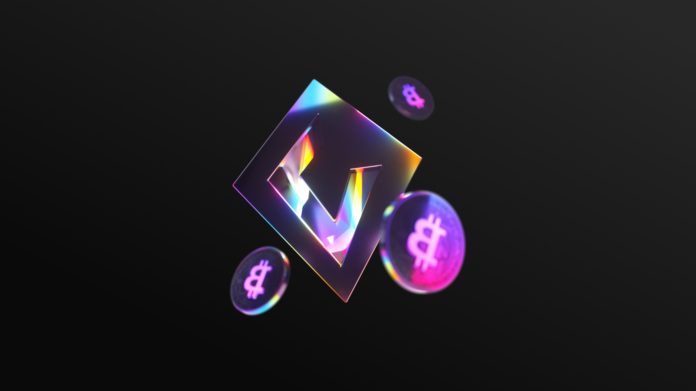 Corporations 3D bitcoin coins and logo shot